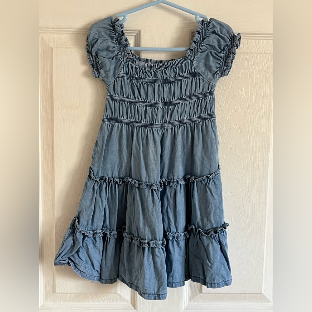 Mayoral Blue Square Neck Puff Sleeve Sundress